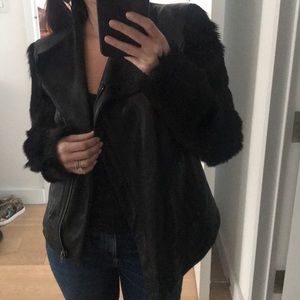 Helmut Lang leather and fur coat